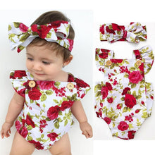 Load image into Gallery viewer, Luxury Modern Cute Floral Romper Baby Girls Clothes Jumpsuit Romper Headband Toddler Dress With Bow For Girls
