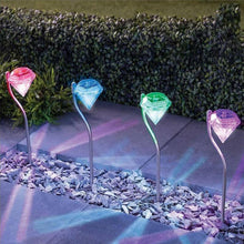 Load image into Gallery viewer, 4 Solar Garden Diamond LED Lamps In White Warm White And Multicolor Stainless Steel Lamps For Garden Pathway Yard
