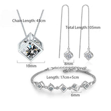 Load image into Gallery viewer, New Style Stamp Silver Color Jewelry Luxury Sets Zircon Elegant Square Cube Necklace Earrings Bracelet For Women
