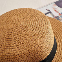 Load image into Gallery viewer, Classic Simple Female Hat For Summer Beach Hat Casual Lady Summer Solid Color Straw Hat Women Elegant Hat Traveling Hats UV Protection Sun Cap Women Flat Bowknot Design Cute Cap Girls Hat 56-58cm
