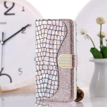 Load image into Gallery viewer, Glitter Leather Case For iPhone 11 12 13 14 Pro XR XS Max Alligator Flip Case Cover For iPhone SE Glitter Matching Texture Horizontal Flip Leather Case with Card Slots &amp; Holder &amp; Wallet Phone Accessories
