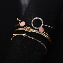 Load image into Gallery viewer, Luxury Modern  Gold Crystal Circle Arrow Bracelets Set for Women In Bohemian Pink Opal Adjustable Charm Bracelet Jewelry Style for Women and Ladies
