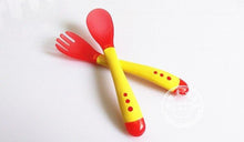Load image into Gallery viewer, 3Pcs Set Baby Dishes With Suction Cup Assist Food Bowl Temperature Sensing Spoon Baby Tableware Baby Utensils Spoon+Fork
