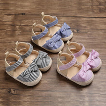 Load image into Gallery viewer, Newborn Baby Girl Striped Bow Sandals Soft Shoes Infants Anti-Slip Sneaker New Fashion Clogs 0-18M
