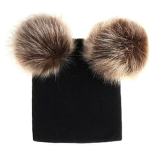 Load image into Gallery viewer, New Trend Baby Winter Hat Knitted Warm Double Fur Pompom Caps Beanies For Girls In Modern Design
