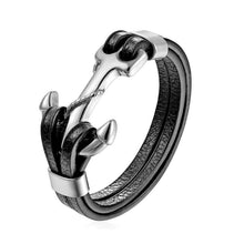 Load image into Gallery viewer, Genuine Leather Anchor Bracelet Men Lion Double Wolf Shackles Stainless Steel Charm Bracelets Wristband Fashion Jewelry
