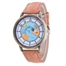 Load image into Gallery viewer, Fashion Casual Watches Women Casual Wristwatch Personality World Map With Airplane Pattern Cowboy Band Quartz Watch For Woman  and Girls
