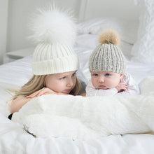 Load image into Gallery viewer, 2Pcs Modern Mother &amp; Baby Child Warm Winter Beanie Fur Pom Hat Crochet Ski Cap For Winter
