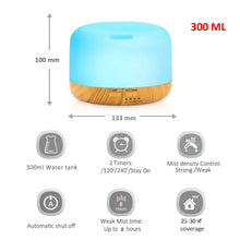 Load image into Gallery viewer, Air Humidifier Essential oil diffuser 300ML 500ML Ultrasonic Cool Mist Maker Fogger Humidifier LED Lamp Aroma Diffuser Electric  Aromatherapy Diffuser umidifier Aroma Essential Oil Diffuser with 4 Timers 2 Misting Modes Waterless Auto Off
