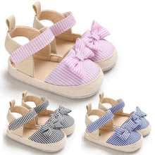 Load image into Gallery viewer, Newborn Infant Baby Summer Shoes Soft Crib Shoes Infants Anti-slip  Striped Bowknot Pre Walker Sandals
