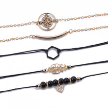 Load image into Gallery viewer, Bohemian Black Beads Chain Bracelets Bangles For Women Fashion Heart Compass Gold Color  Bracelets Sets Luxury Jewelry Gifts
