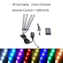 Load image into Gallery viewer, Interior Car Lights LED Car Strip Lights with Two-Line Waterproof Design RGB LED Strip Light With USB Wireless Remote Music Control Multiple Modes and Music Sync Under Dash Car Lighting with Car Charger, DC 12V
