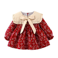 Load image into Gallery viewer, Modern Retro Girl Dress  For Winter Newborn Infant Dress Fashion Cute Cotton Floral Bow baby Party Dress
