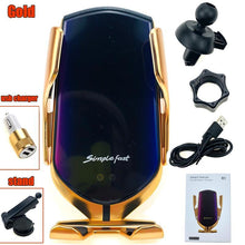 Load image into Gallery viewer, Automatic Luxury Modern Car Wireless Charger Infrared Induction Wireless Charger For Phones Sliver/Gold
