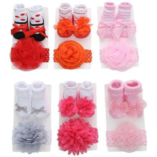 Load image into Gallery viewer, Princess Colorful Lace Baby Socks Bow Cute Baby Bowknot Warm Socks And Hair Band Set Stylish Design For Baby Girls
