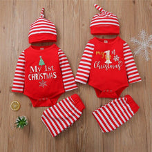 Load image into Gallery viewer, 3PCS  Romper Jumpsuits+Striped Pant Christmas Clothes Set Kids for Infant Boys/Girls In Christmas Printed Design
