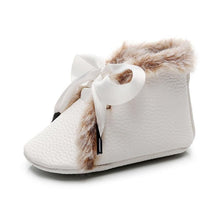 Load image into Gallery viewer, Baby PU Boots Winter Anti-slip Warm First Walkers Soft Soled Booties Toddler Bowknot Lace-up Shoes
