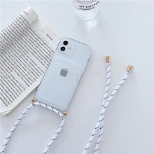 Load image into Gallery viewer, Transparent Wallet Case for iPhone 13 12 11 Pro Xs Max Shockproof Card Crossbody Lanyard Rope Strap Cover Transparent Soft Case Necklace Phone Cover Colorful Case &amp; Adjustable Strap
