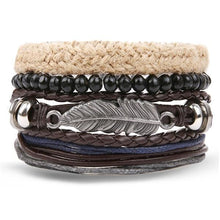 Load image into Gallery viewer, Vintage Black Bead Bracelets For Men Fashion Hollow Triangle Leather Bracelet &amp; Bangles Multilayer Wide Wrap Jewelry For Men and Women
