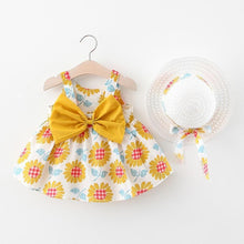 Load image into Gallery viewer, Luxury Modern Elegant Summer Bow Print Dress With Hat 2 piece Baby Clothes Suits Newborn Toddler Dress
