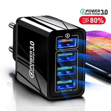Load image into Gallery viewer, Modern Black 48W Quick Charger 3.0 USB Charge Plug Wall Mobile Phone Charger Adapter Fast Charging
