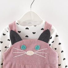 Load image into Gallery viewer, Modern Girls Clothes Sets Cotton Long Sleeves Dot T-shirt and Cat Strap Dress 2Pcs Baby Clothing Dress For Girls and Babies from 6-24months and Girls 3-4years
