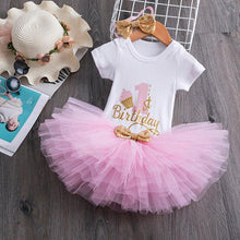 Load image into Gallery viewer, Luxury Modern Baby Girl First 1st Birthday Party Dress Cute Pink Tutu Cake Outfits For Birthday Party with Big Bow And Unicorn Design
