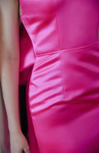 Load image into Gallery viewer, Haltered bow design back sheath silky satin prom dress with bow-tie multiple colors

