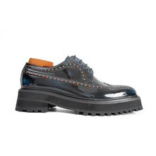 Load image into Gallery viewer, Handmade Chunky - sole Brogue Shoes Blue

