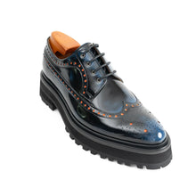 Load image into Gallery viewer, Handmade Chunky - sole Brogue Shoes Blue

