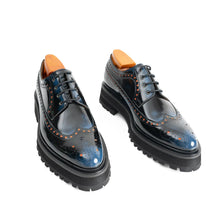 Load image into Gallery viewer, Handmade Chunky - sole Brogue Shoes Blue
