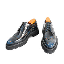 Load image into Gallery viewer, Handmade Chunky - sole Brogue Shoes Blue
