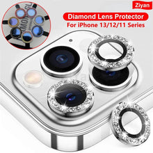 Load image into Gallery viewer, Glitter Diamond Camera Lens Protector For Iphone 13 Pro Max Mini Camera Metal Ring Glass For Iphone 12 11 Pro Max Protective Cap Diamond Glitter Camera Lens Protector On For Iphone
