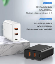 Load image into Gallery viewer, 3 Ports USB Fast Charger 60W Support Quick Charge  Type-C PD Charger QC 4.0 3.0 Phone Charger
