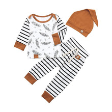 Load image into Gallery viewer, Modern Newborn Baby Boy Clothes Feather T shirt Tops Strip Pants Set For Kids
