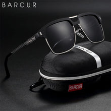Load image into Gallery viewer, BARCUR Polarized Men’s Sunglasses – Fashionable Square Stainless Steel Frame UV400 Protection Anti-Reflective Outdoor Sports &amp; Driving Eyewear – Original Design Casual Style with Premium Polycarbonate Lenses
