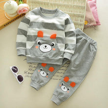 Load image into Gallery viewer, Baby Boy Cartoon Cute Bear Striped Printed Cotton Long Sleeve Two-piece Clothes Set For Boys Kids
