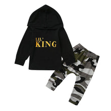 Load image into Gallery viewer, Baby Boy Letter Hoodie T-Shirt Tops and  Camo Pants Outfits In Modern New Printed Style For Kids
