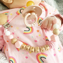 Load image into Gallery viewer, Handmade Personalized Name Silicone Wood Pacifier Clips Safe Teething Chain Baby Teether Clips Holder For Pacifier For Kids
