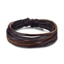 Load image into Gallery viewer, Vintage Black Bead Bracelets For Men Fashion Hollow Triangle Leather Bracelet &amp; Bangles Multilayer Wide Wrap Jewelry For Men and Women
