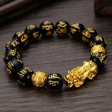 Load image into Gallery viewer, Obsidian Stone Beads Bracelet For Men and Women Unisex Wristband Gold Black Pixiu Wealth and Good Luck Bracelet Design
