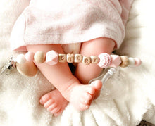 Load image into Gallery viewer, Handmade Personalized Name Silicone Wood Pacifier Clips Safe Teething Chain Baby Teether Clips Holder For Pacifier For Kids
