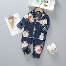 Load image into Gallery viewer, Luxury Modern Children's Pajamas Set Baby Suit Toddler Boys and Girls Ice Silk Satin Cartoon Printing Tops Pants Set Home Wear pajams for Kids
