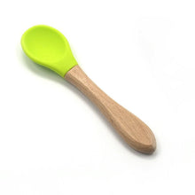 Load image into Gallery viewer, 2PCS  Bamboo Training Spoons Organic Soft Baby Feeding Silicone Tip Spoon Scoop Easy Grip Handle Toddlers Infant Gifts For Parents And Baby Boys Or Girls
