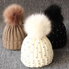Load image into Gallery viewer, Fashion TrendBaby Girls Lovely Winter Warm Fur kintted Pompom Beanies Cap For Winter In Elegant Style
