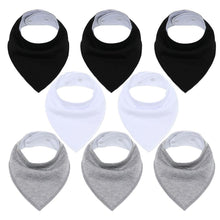 Load image into Gallery viewer, 8PCS/SET Comfortable Colorful 100% Organic Cotton Adjustable Snaps Bandana Saliva Bibs For Baby Boys &amp; Girls Kids
