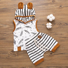 Load image into Gallery viewer, Modern Newborn Baby Boy Clothes Feather T shirt Tops Strip Pants Set For Kids
