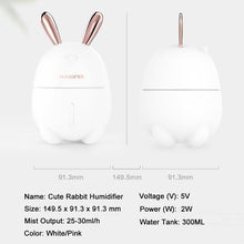 Load image into Gallery viewer, 300ML Mini Air Humidifier Cute Rabbit USB Aroma Essential Oil Diffuser Colorful Night Light Car Office  Mist Maker
