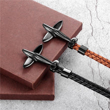 Load image into Gallery viewer, Stainless Steel Gold Aviation Airplane Anchor Bracelets For Men and Women In Retro Leather Bracelet Air Force Style Homme Jewelry Style
