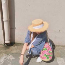 Load image into Gallery viewer, Vintage Straw Hat Women Wide Sun Protection Beach Hat Black And White Ribbon Bowknot Cute Design Straw Cap Women Elegant Summer Hat Beach Fedoras Casual Ladies Flat Top Hat
